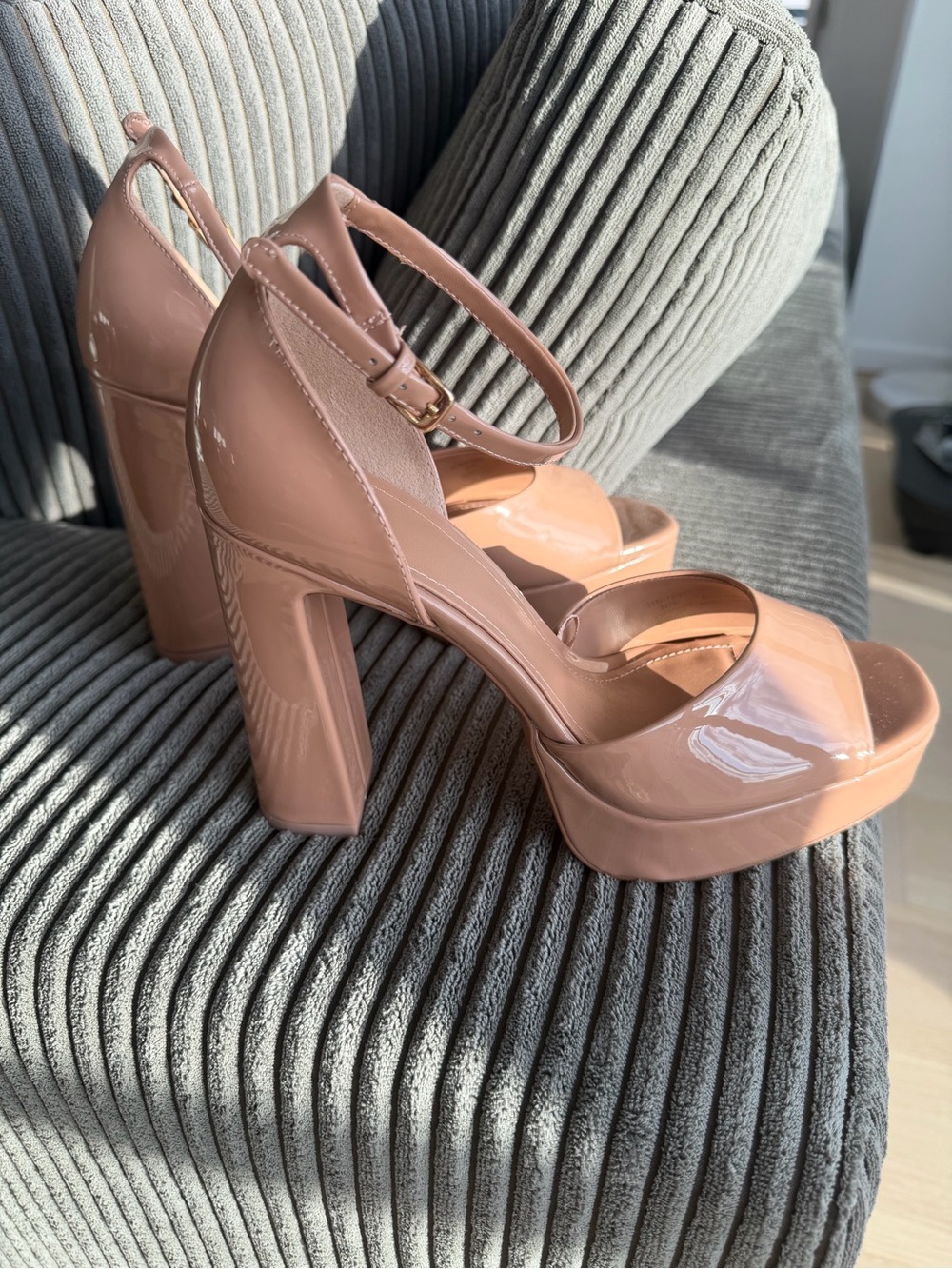 Zara Blush Patent Platform Heels with Ankle Strap